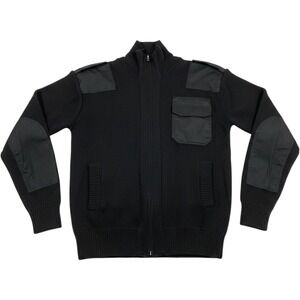 Mil-Tec Full Zip Cardigan Mens 52 Black Tactical Wool Blend Commando Sweater